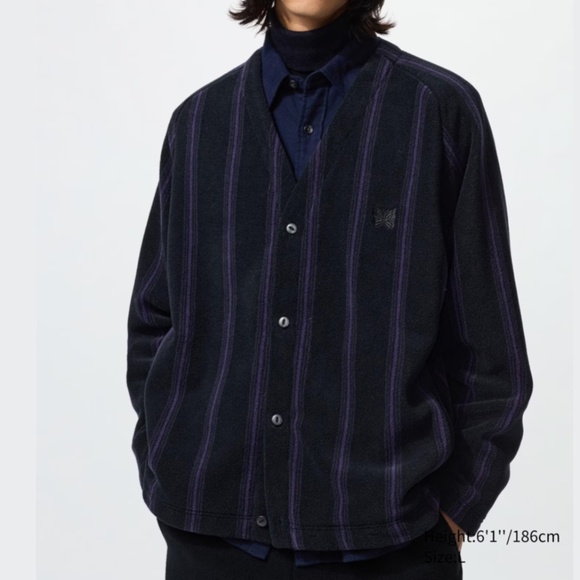 UNIQLO and NEEDLES. NEW FW25 Oversized Purple Striped Cardigan. - Picture 1 of 7